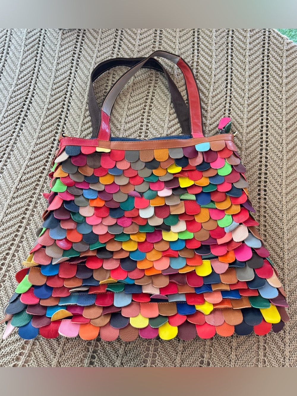 AmeriLeather Multicolor Leather Petal Tote Bag  Rainbow Art to Wear Shoulder Bag